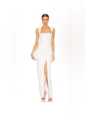 Solace London White Square-Neck Maxi Dress with Front Slit